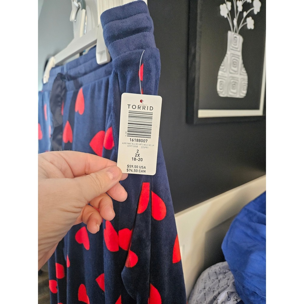 NWT Torrid Navy Blue Red Heart Velour Zip Hoodie Lounge Pants Set Women's 2X - Picture 5 of 8